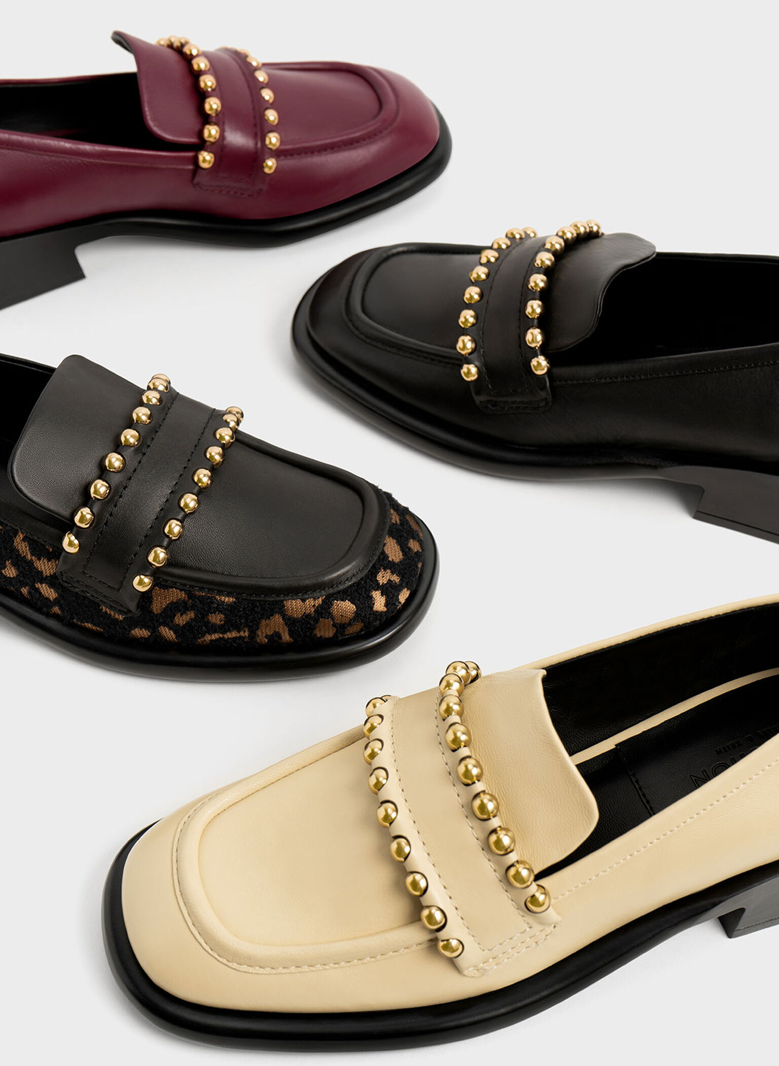 Studded Leather Penny Loafers, Sand, hi-res