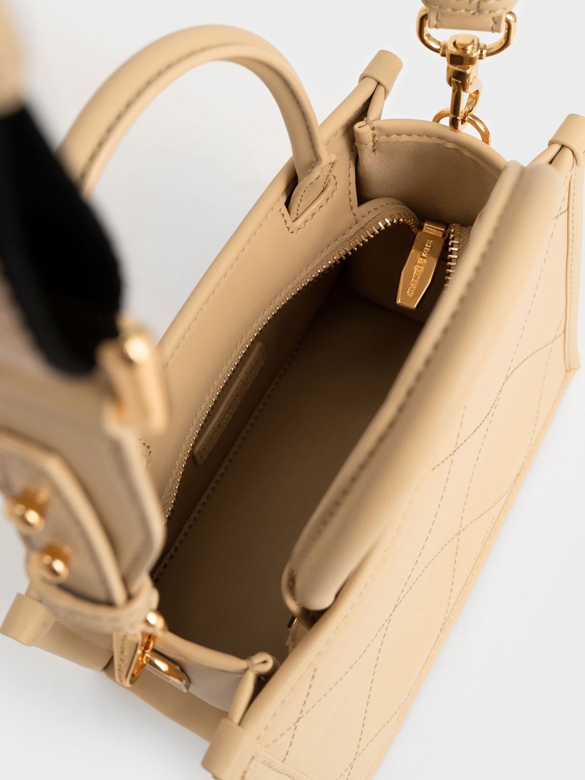 Celia Quilted Double Handle Tote Bag Beige