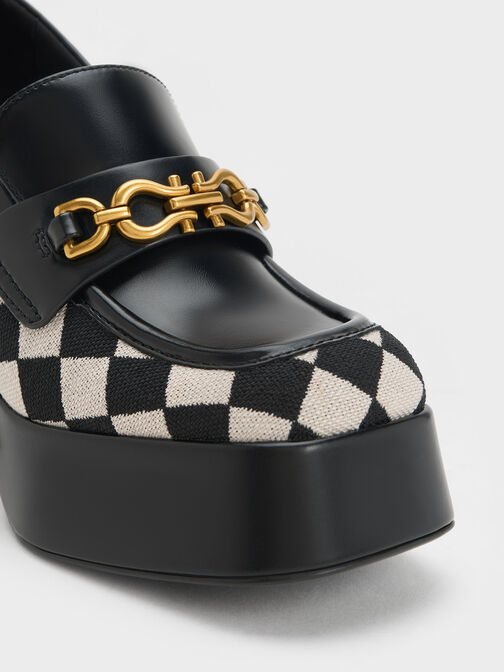 Checkered Metallic Accent Platform Loafers, Multi, hi-res