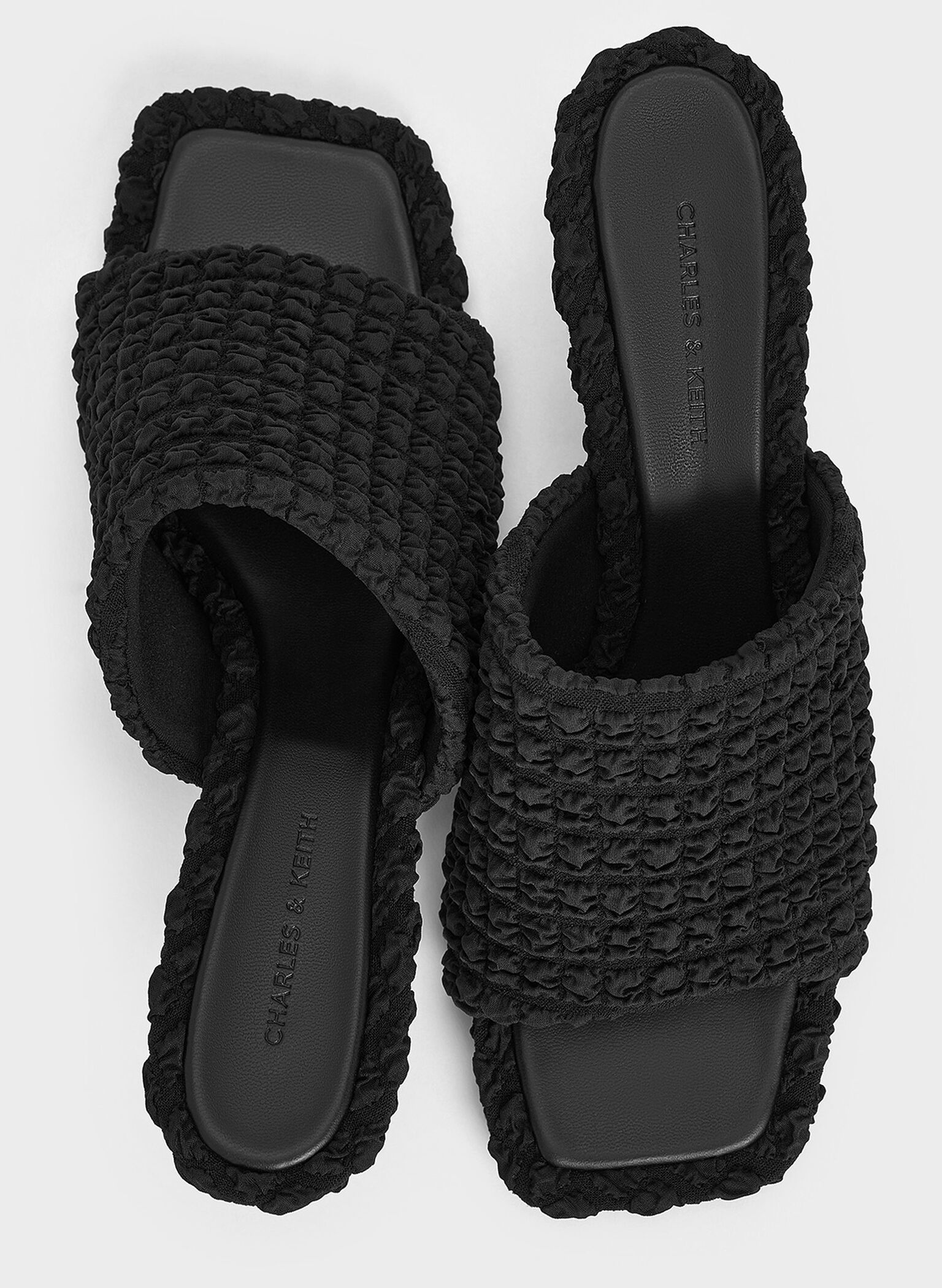 Loren Textured Kitten-Heel Mules, Black Textured, hi-res