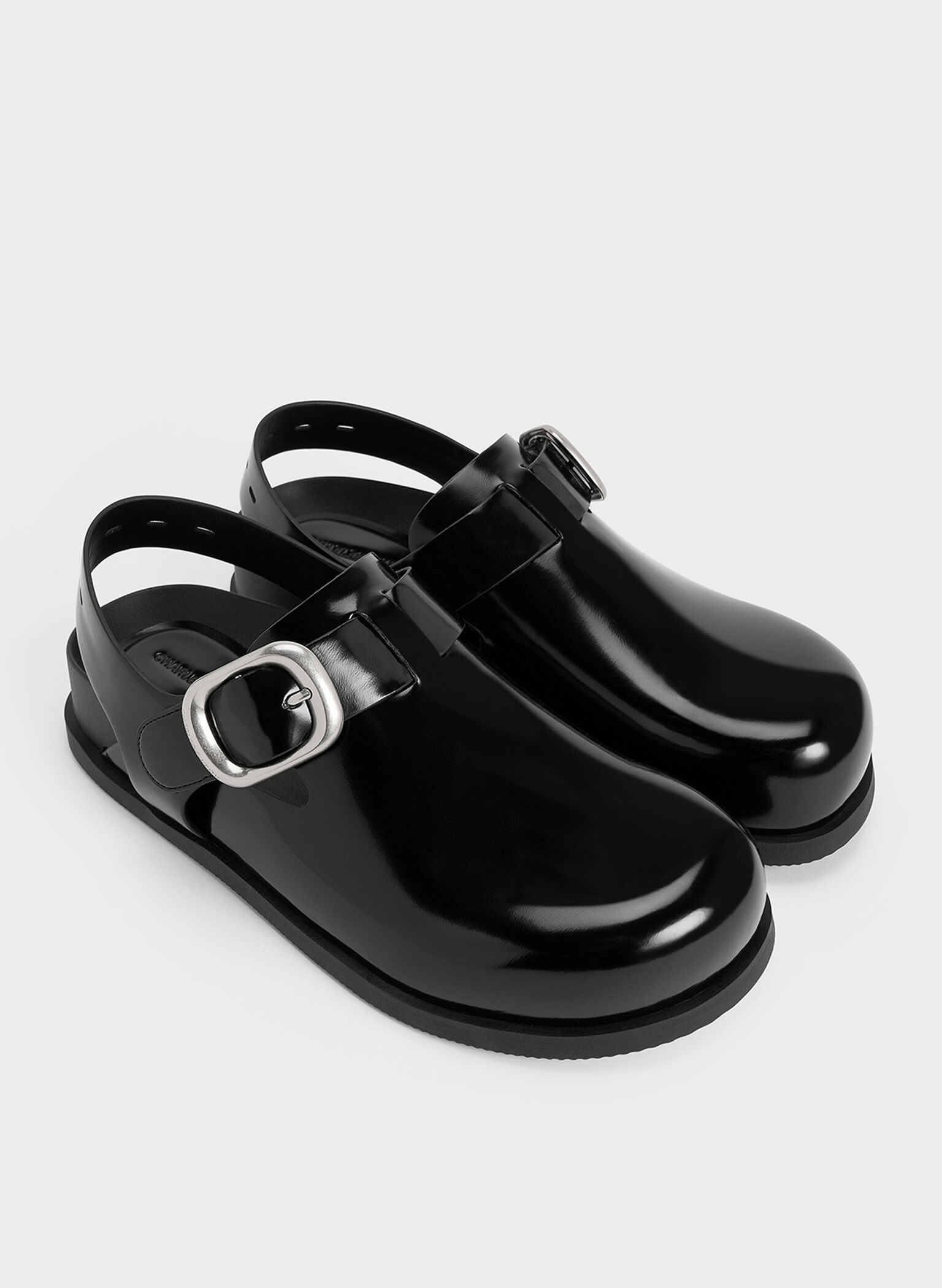 Buckled Slingback Mules, Black Box, hi-res