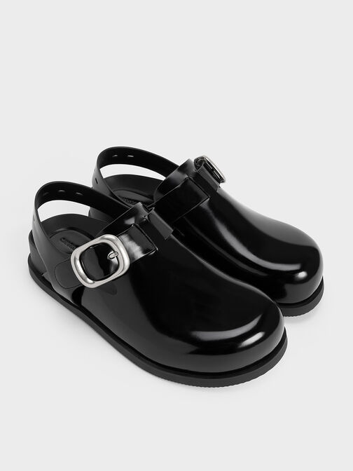 Buckled Slingback Mules, Black Box, hi-res