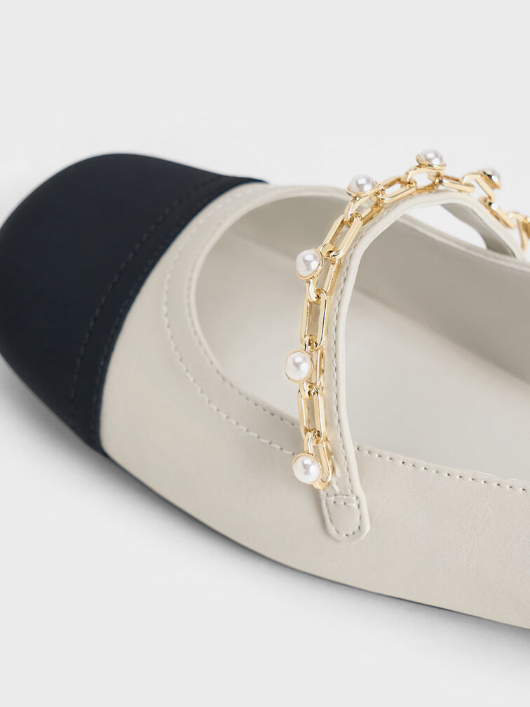 Rio Beaded Chain-Link Slingback Flats, Chalk, hi-res
