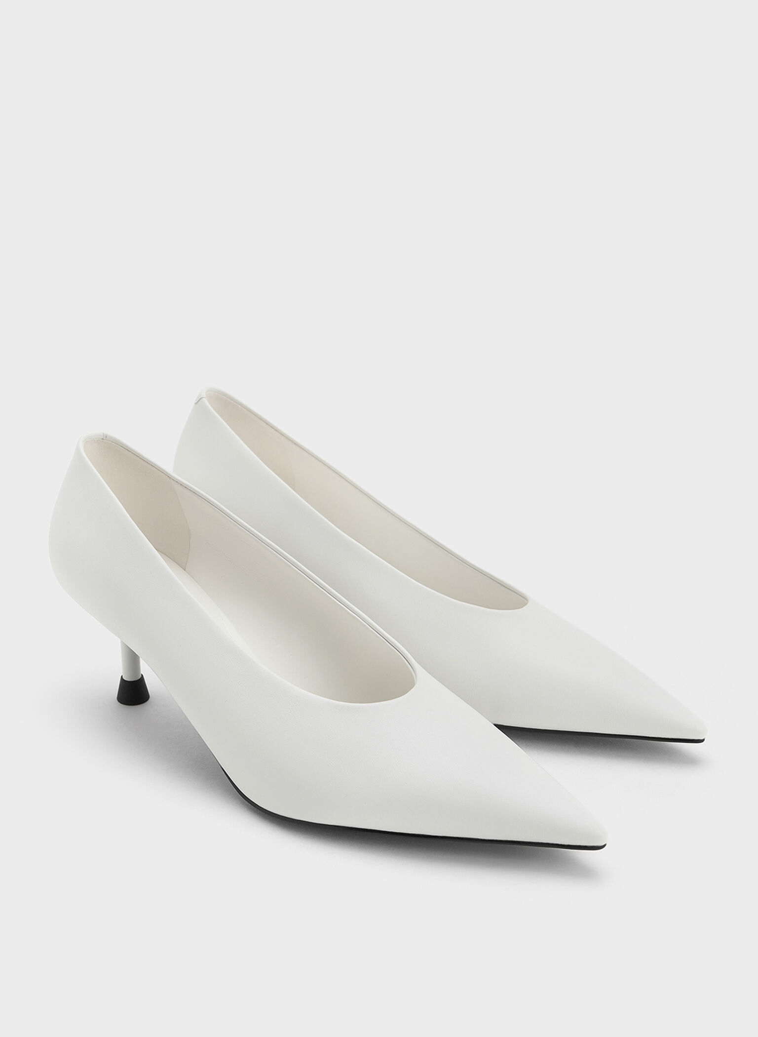 Pointed-Toe Kitten-Heel Pumps, White, hi-res
