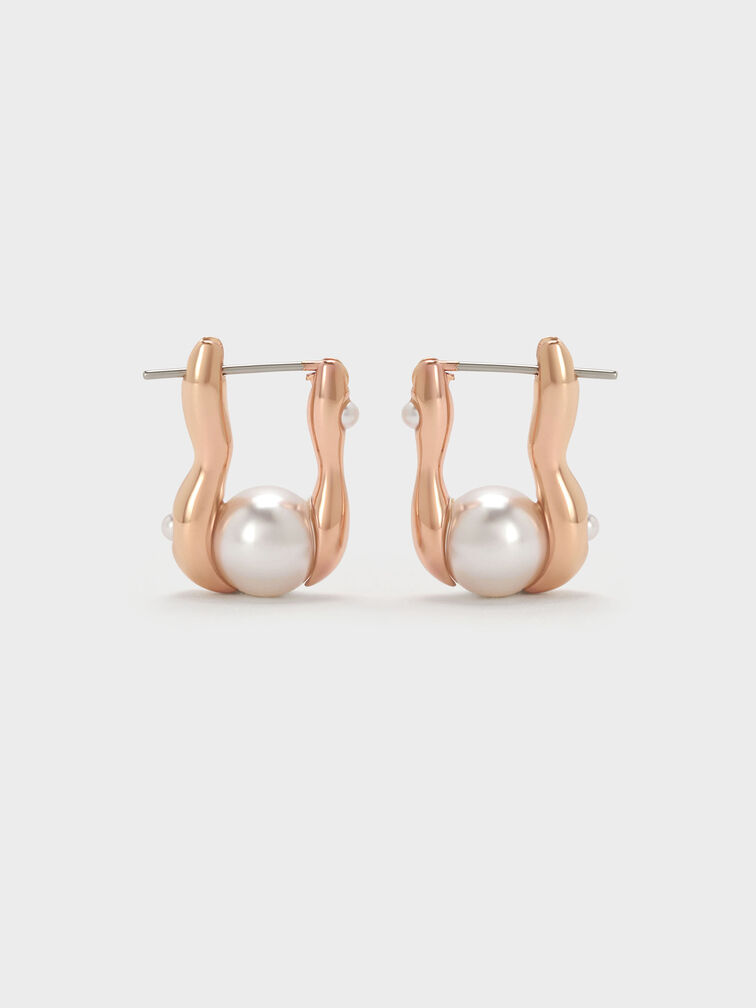 Corrine Pearl Sculptural Drop Earrings, Rose Gold, hi-res