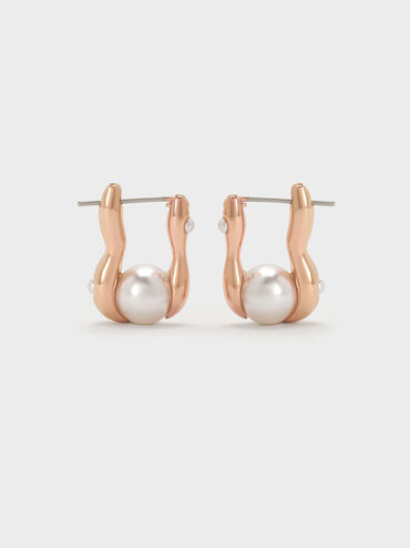 Corrine Pearl Sculptural Drop Earrings, Rose Gold, hi-res