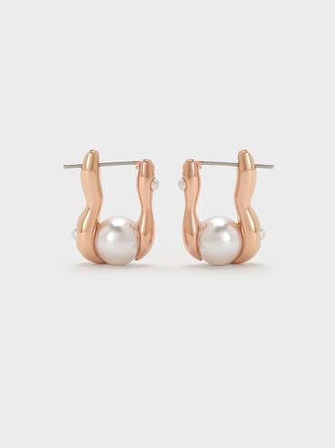 Corrine Pearl Sculptural Drop Earrings, Rose Gold, hi-res