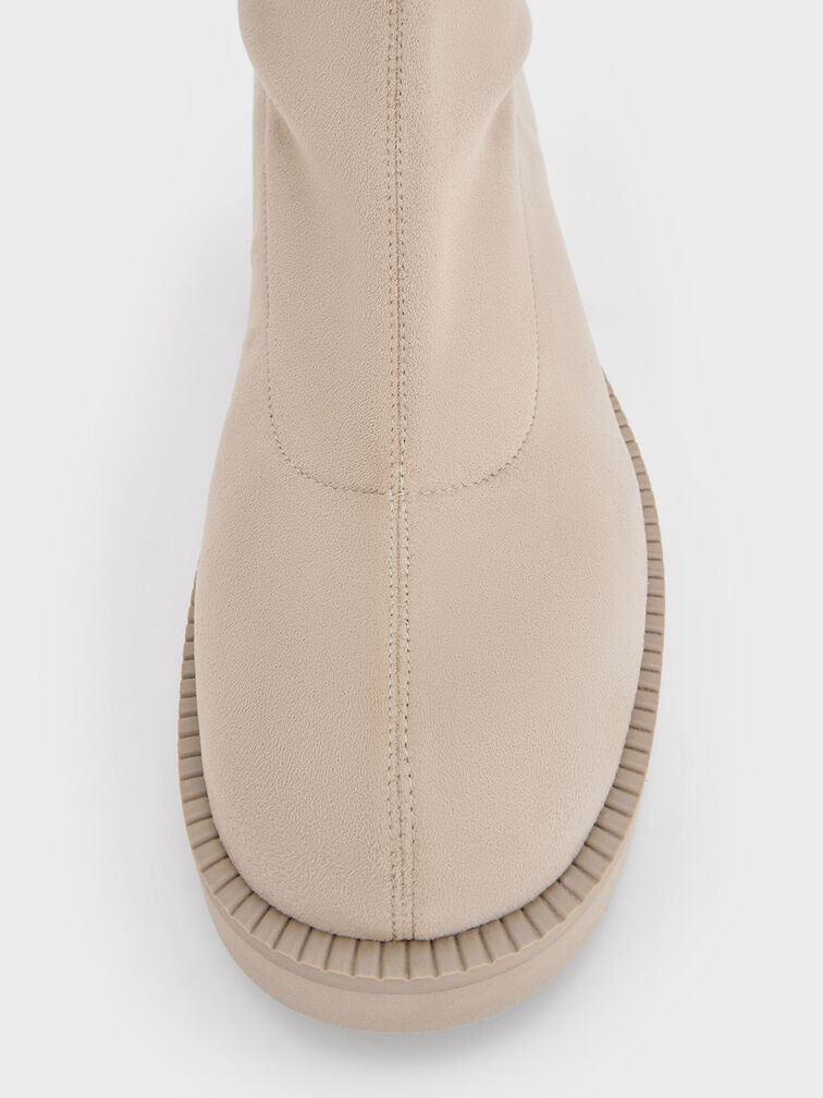 Faux Suede Chunky-Sole Knee-High Boots, Beige, hi-res