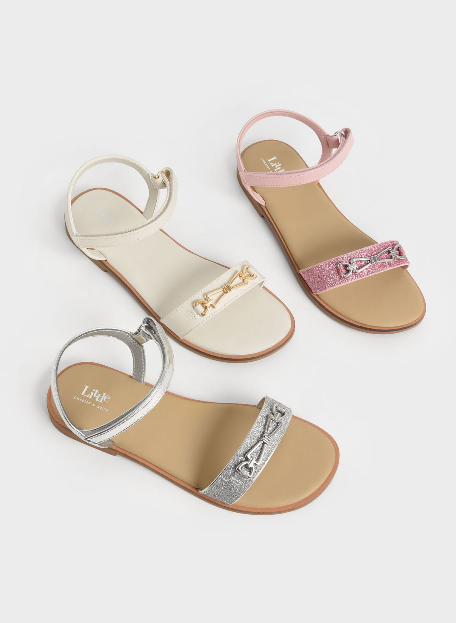 Girls' Metallic Accent Glittered Sandals, Pink, hi-res
