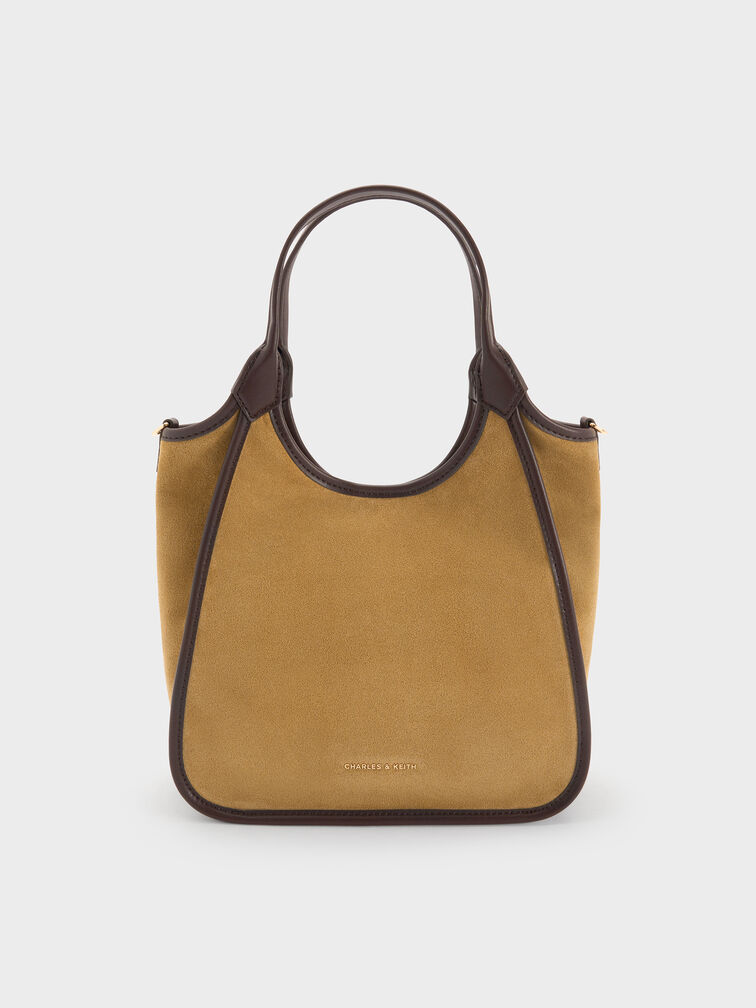 Mini Sianna Recycled Suede Contrast-Trim Tote Bag, Sahara Sand, hi-res