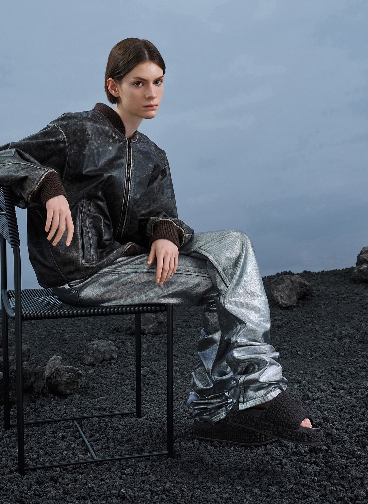 Loren Textured Platform Sandals, Black Textured, hi-res