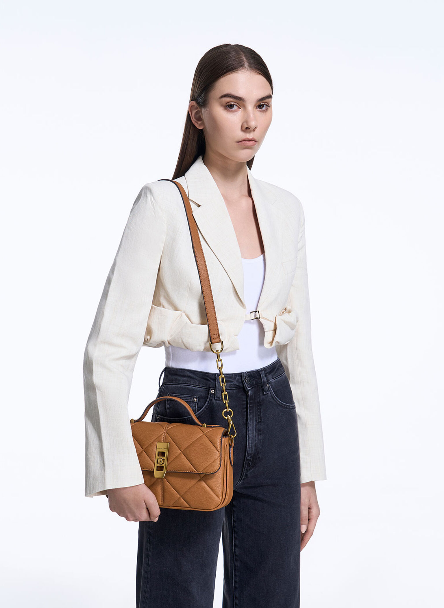 Anwen Quilted Top Handle Bag, Chocolate, hi-res