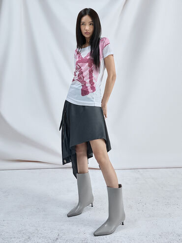 Elongated Tapered-Toe Kitten-Heel Calf Boots, Grey, hi-res