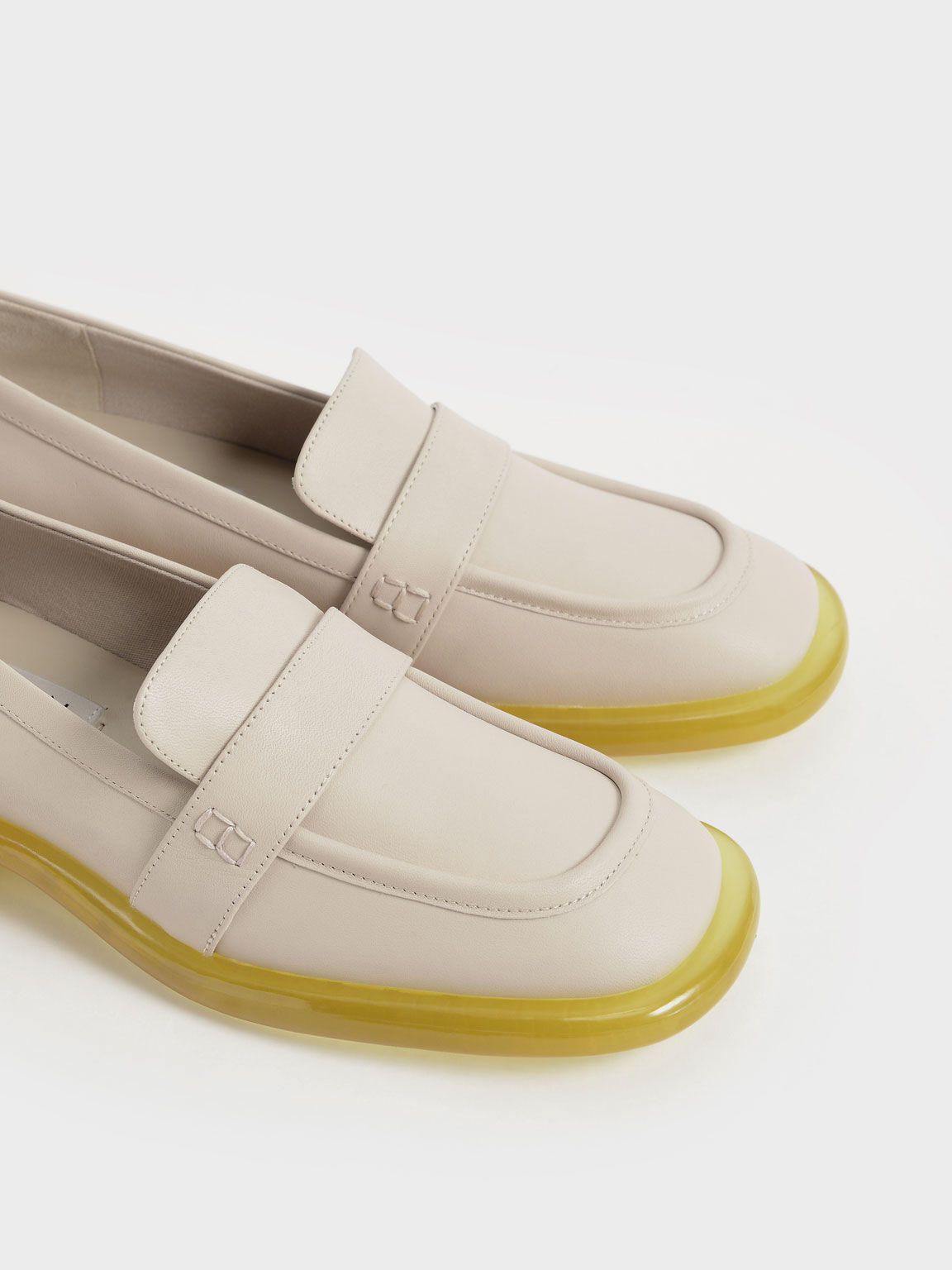 Two-Tone Leather Penny Loafers, Chalk, hi-res