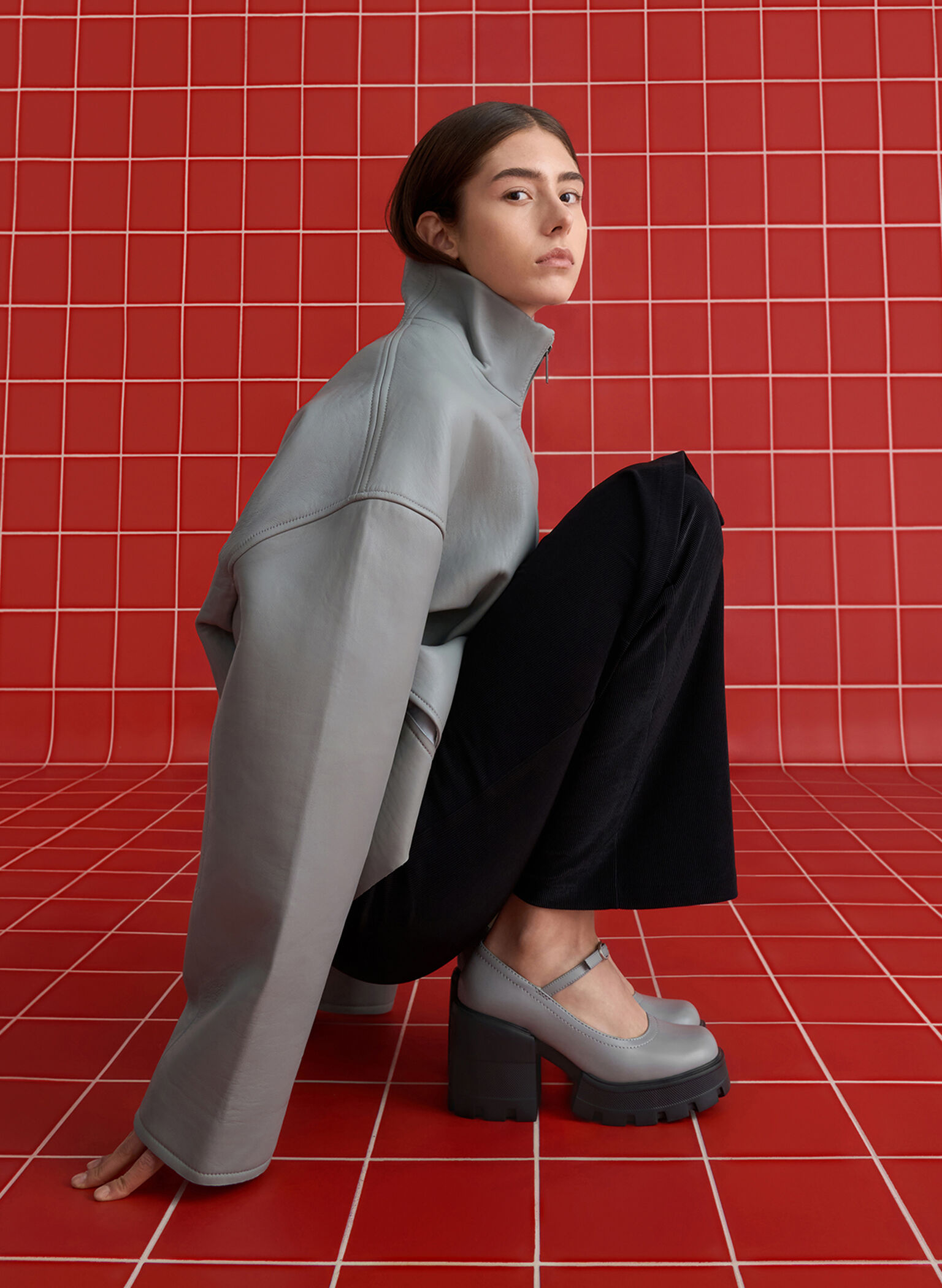 Buckled Platform Mary Janes, Grey, hi-res