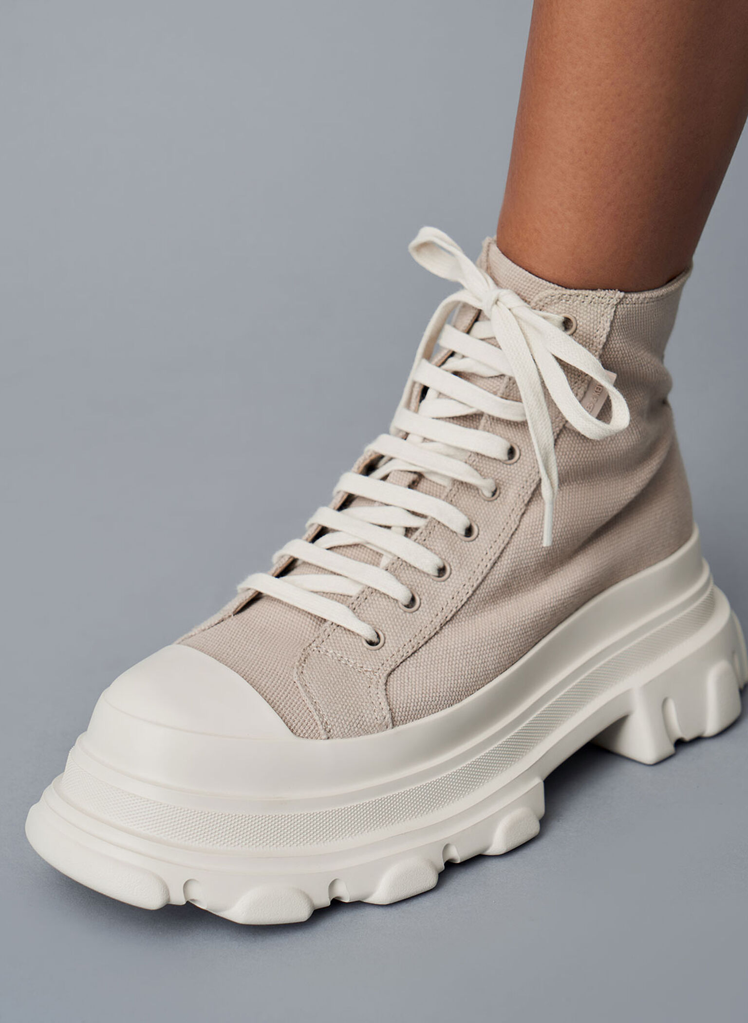 Canvas Chunky High-Top Sneakers, Sand, hi-res