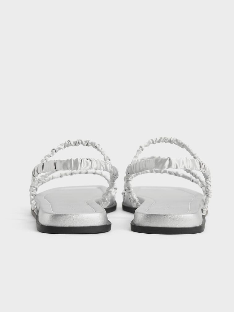Recycled Polyester Ruched Strappy Sandals, Silver, hi-res