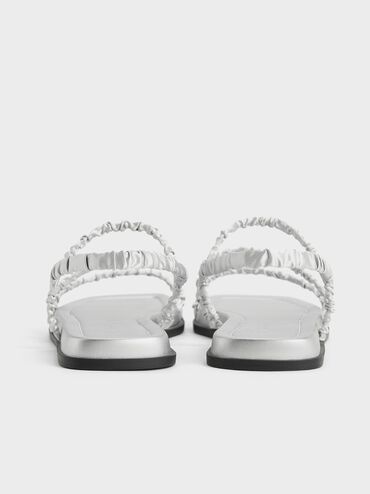 Recycled Polyester Ruched Strappy Sandals, Silver, hi-res