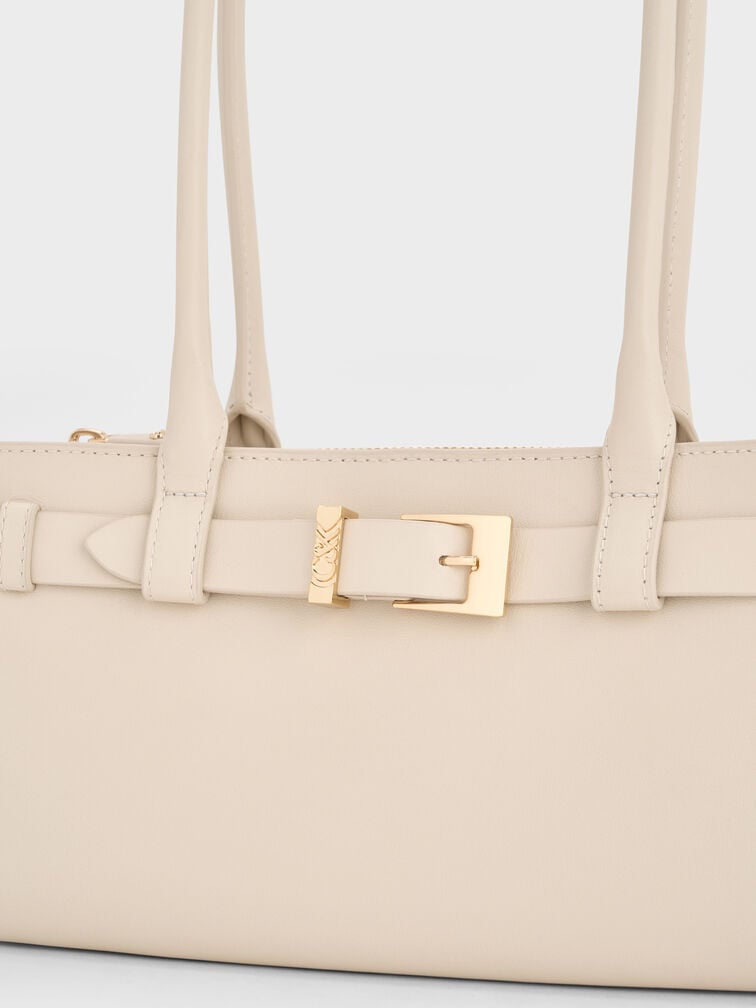 Jody Leather Belted Shoulder Bag, Antique Chalk, hi-res