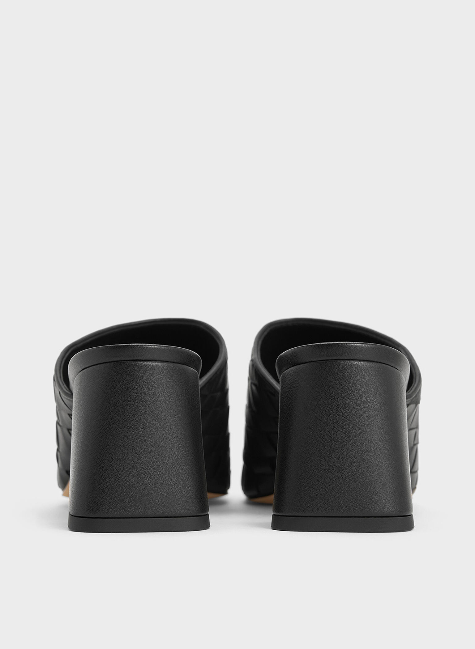 Woven Square-Toe Heeled Mules, Black, hi-res