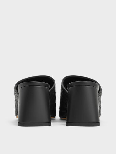 Woven Square-Toe Heeled Mules, Black, hi-res