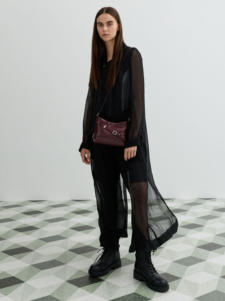 Bryna Buckled-Strap Crossbody Bag, Wineberry Red, hi-res