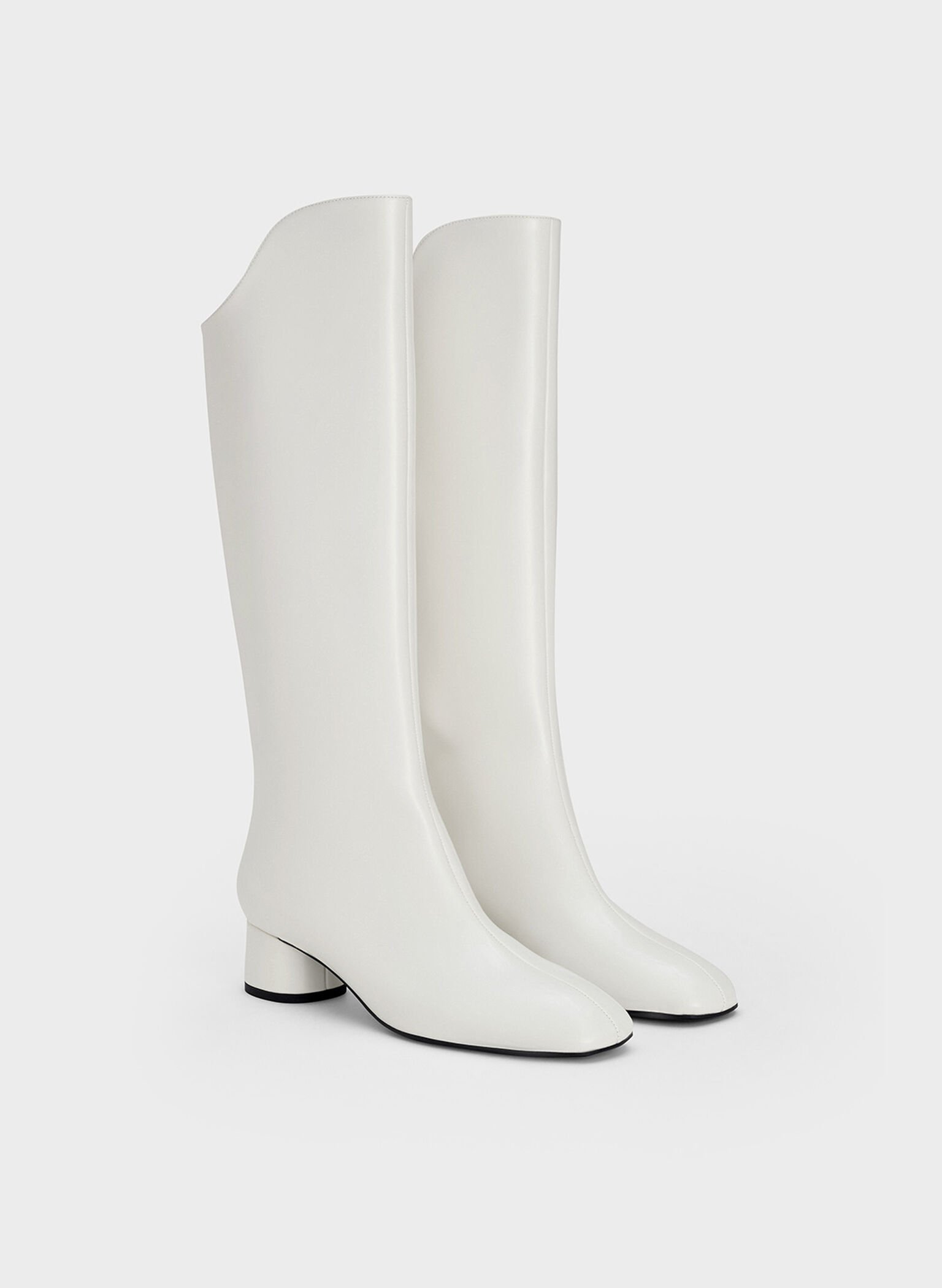 Elongated Square-Toe Knee-High Boots, White, hi-res