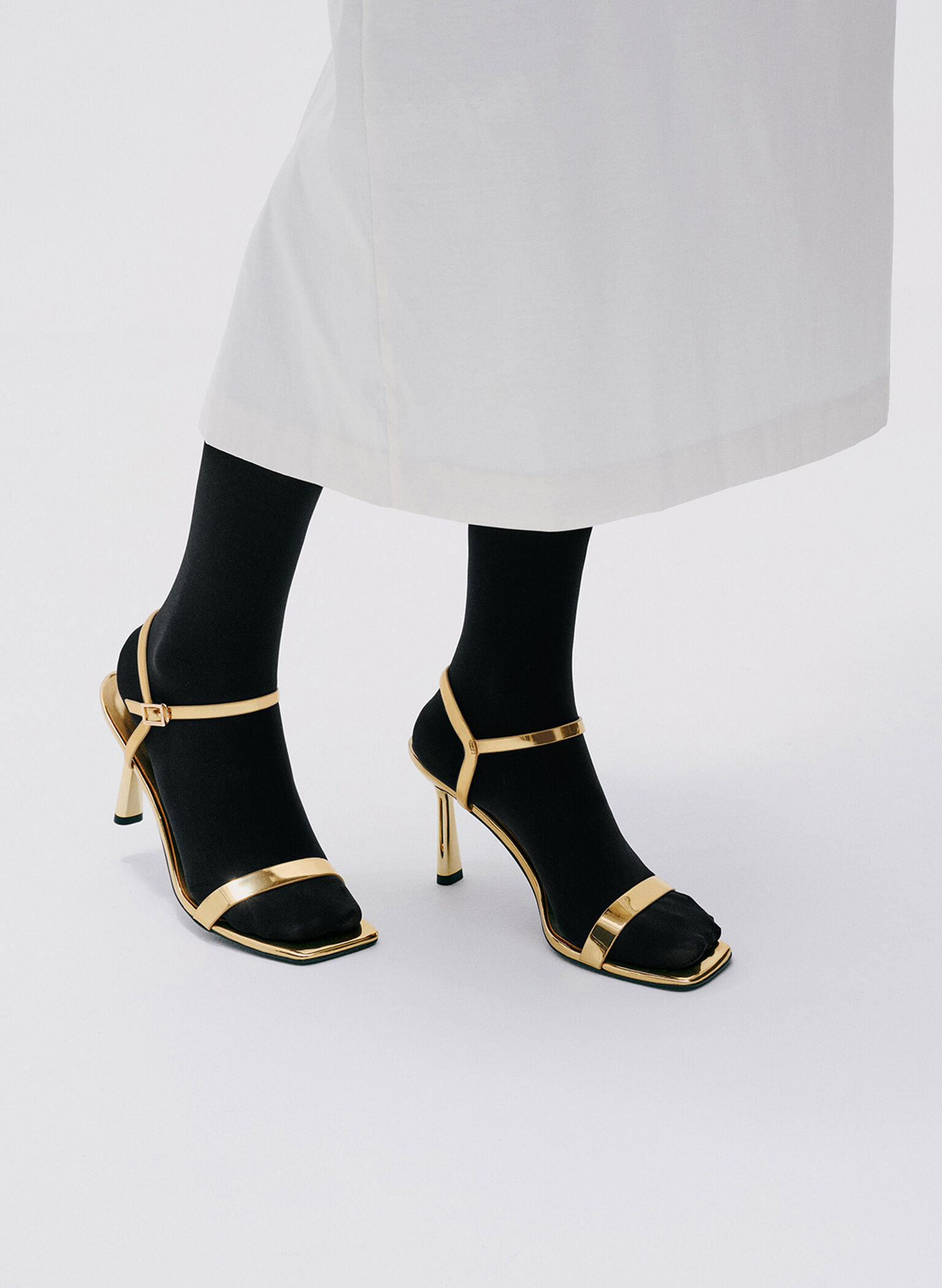 Metallic Square-Toe Ankle-Strap Heeled Sandals, Gold, hi-res