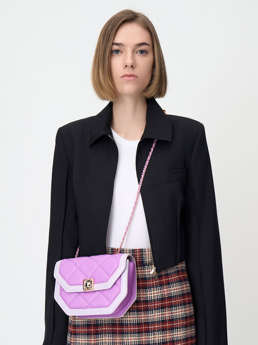 Avis Two-Tone Geometric Shoulder Bag, Violet, hi-res