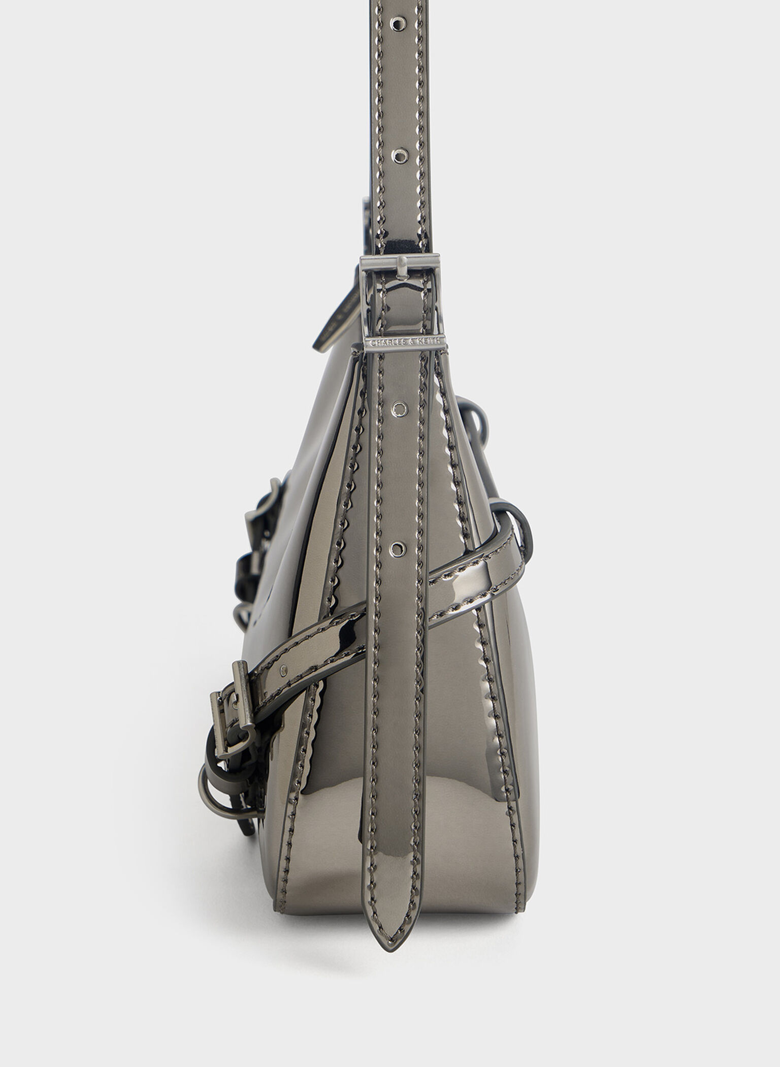 Sloane Metallic Shoulder Bag, Pewter, hi-res