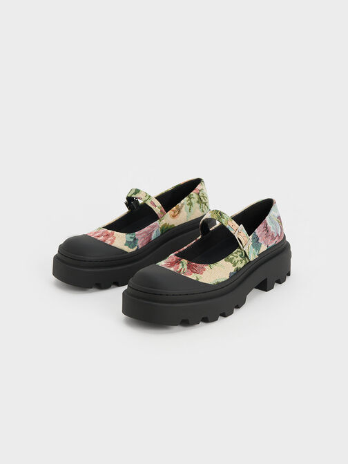 Indra Floral-Embroidered Platform Mary Janes, Multi, hi-res
