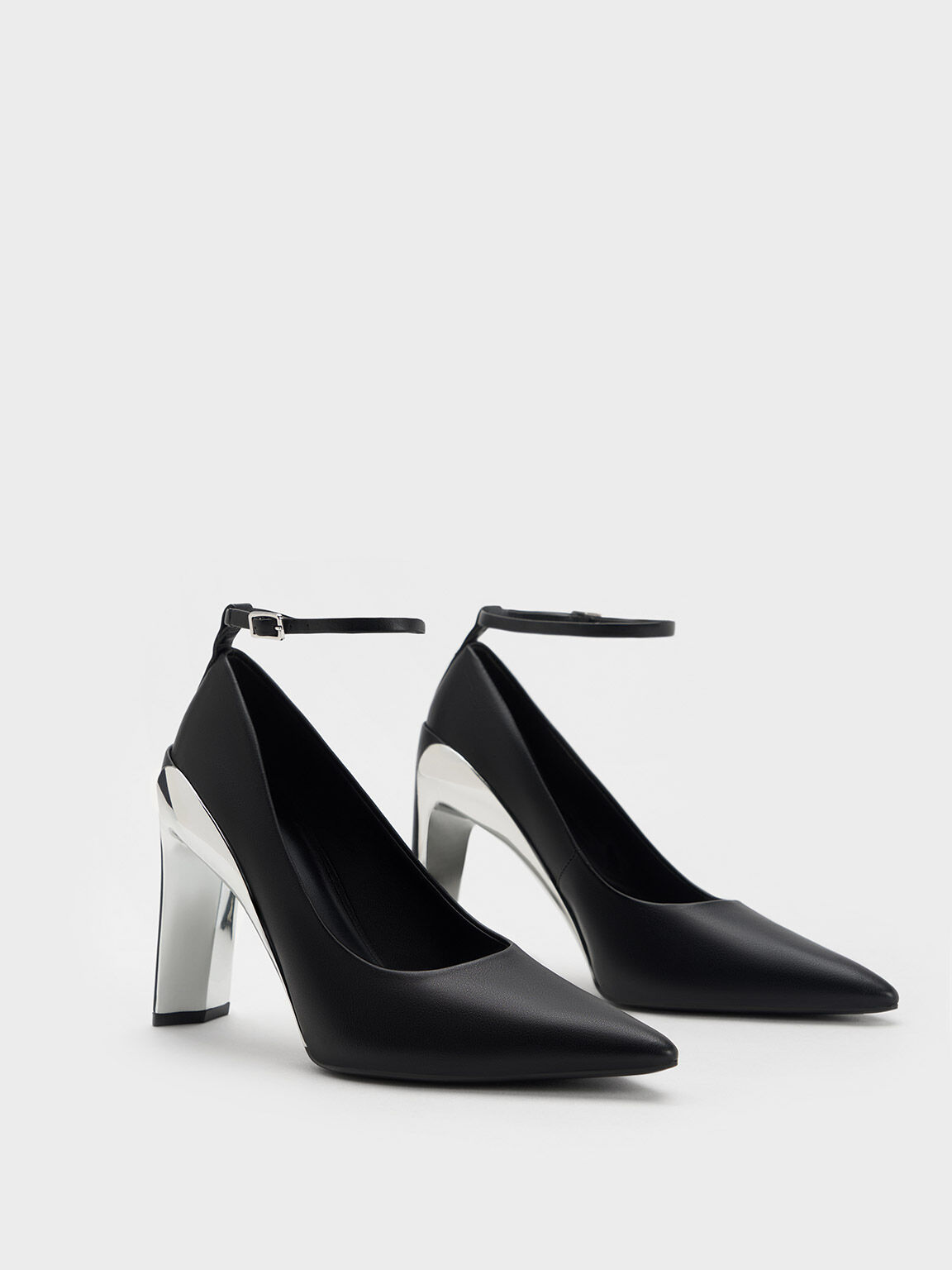 Devon Metallic Blade Heel Pumps Black