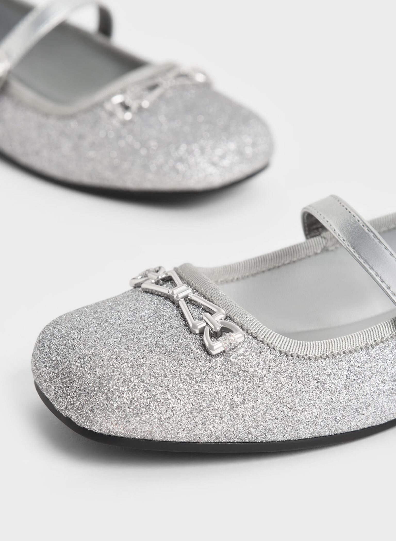 Girls' Metallic Accent Glittered Mary Janes, Silver, hi-res