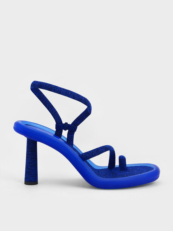 Electra Recycled Polyester Toe-Loop Heeled Sandals, Blue, hi-res