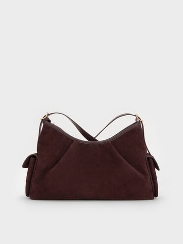 Khai Recycled Suede Side-Pocket Shoulder Bag, Espresso Brown, hi-res