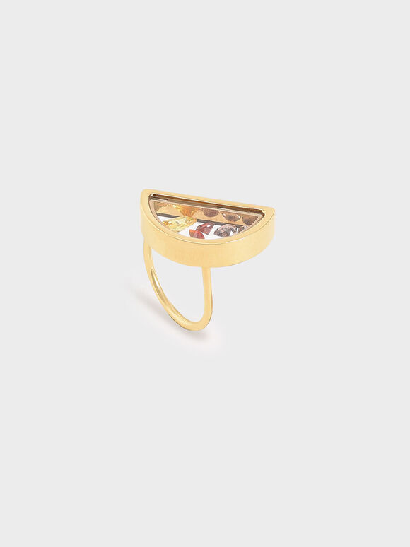 Semi-Circle Floating Locket Ring, Gold, hi-res