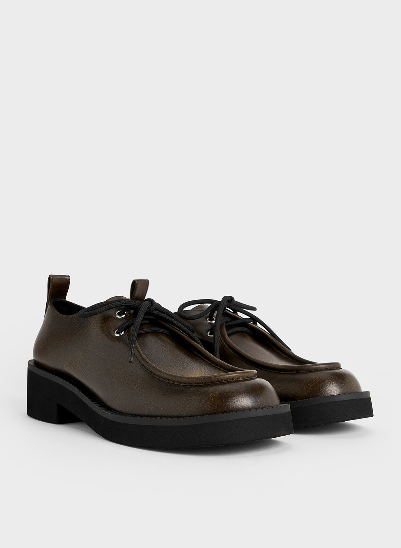Lace-Up Chunky-Sole Derbys, Dark Brown, hi-res