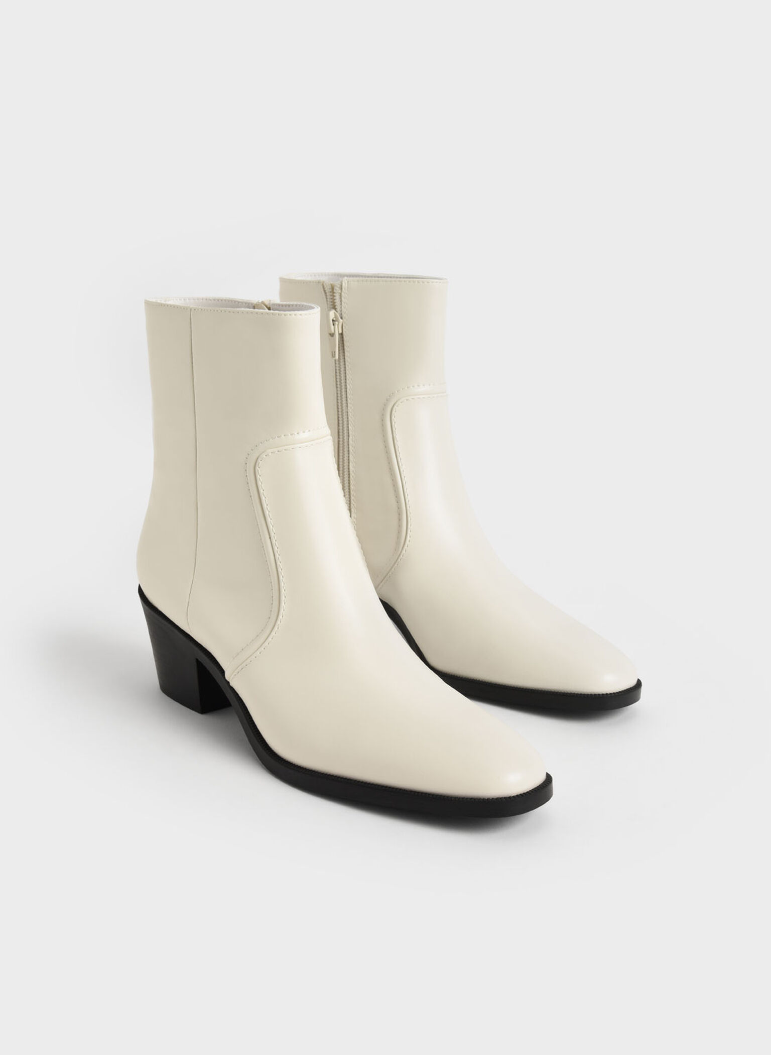 Slant Heel Ankle Boots, Chalk, hi-res