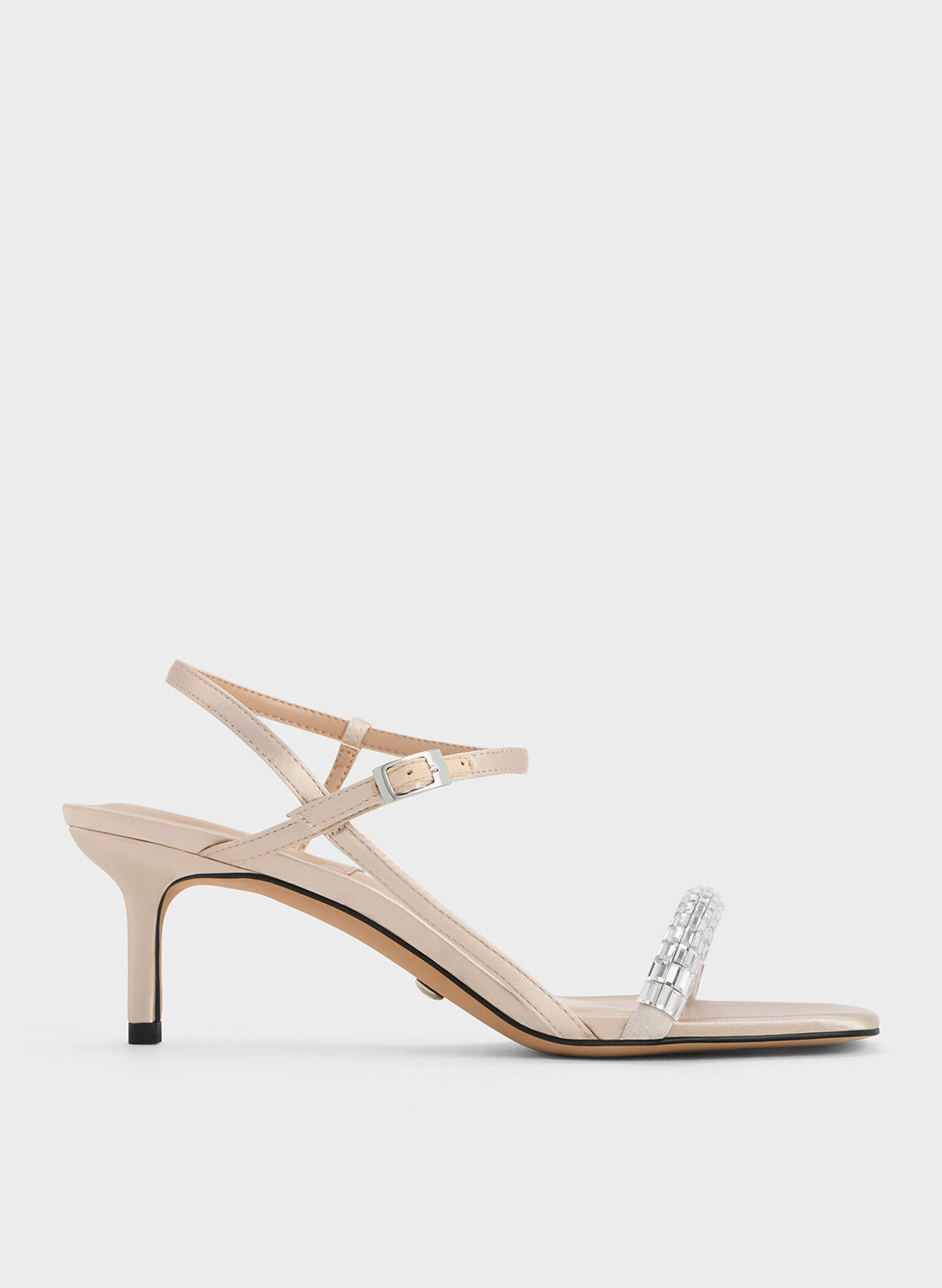 Recycled Polyester Gem-Embellished Ankle-Strap Sandals, Cream, hi-res