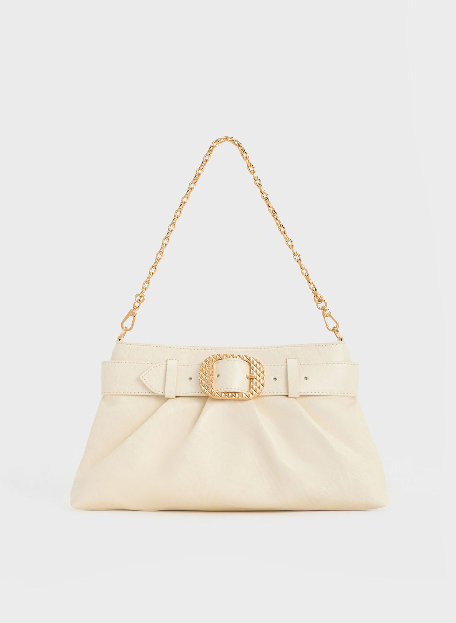 Avis Belted Ruched Shoulder Bag, Cream, hi-res