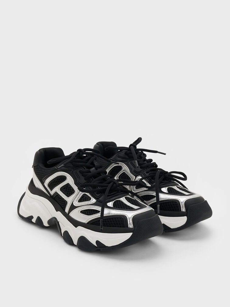 Gaskell Metallic Mesh Chunky Sneakers, Black, hi-res