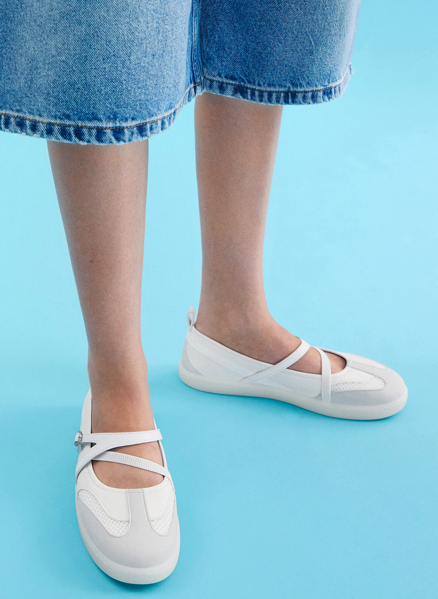 Mesh Two-Tone Ballet Sneakers, White, hi-res