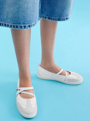 Mesh Two-Tone Ballet Sneakers, White, hi-res