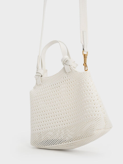 Ida Knotted Handle Knitted Tote Bag, White, hi-res