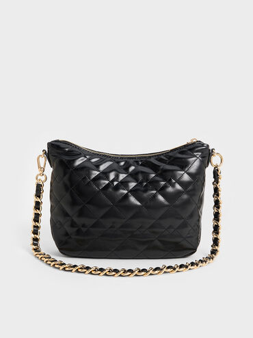 Duo Quilted Slouchy Hobo Bag, Black, hi-res
