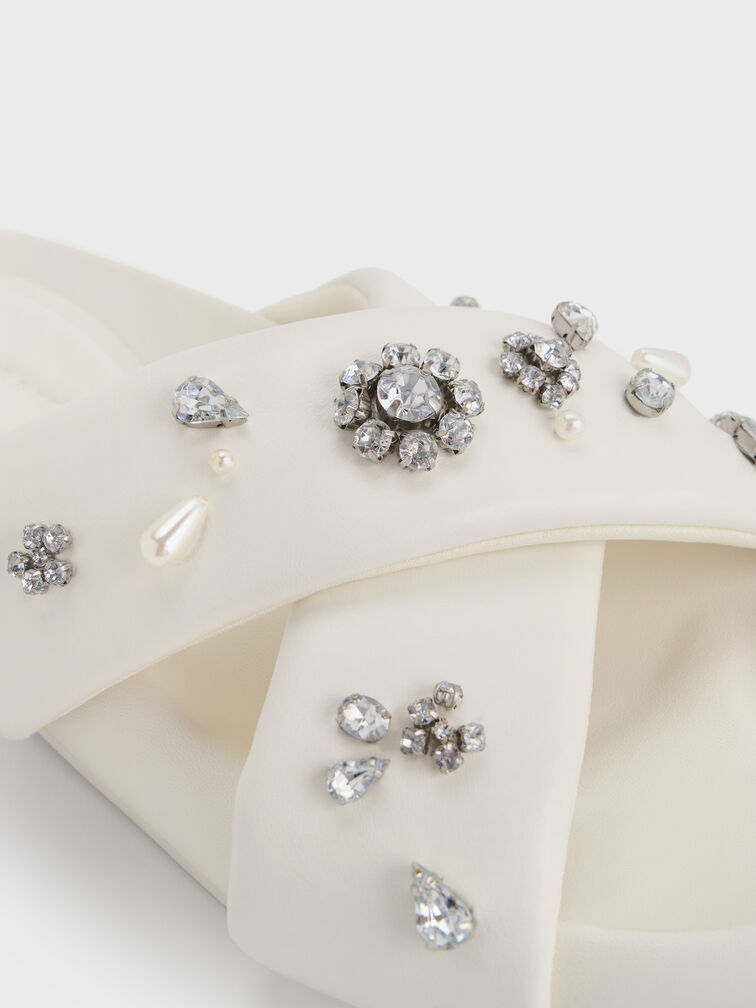 Gem & Pearl Flatform Sandals, White, hi-res
