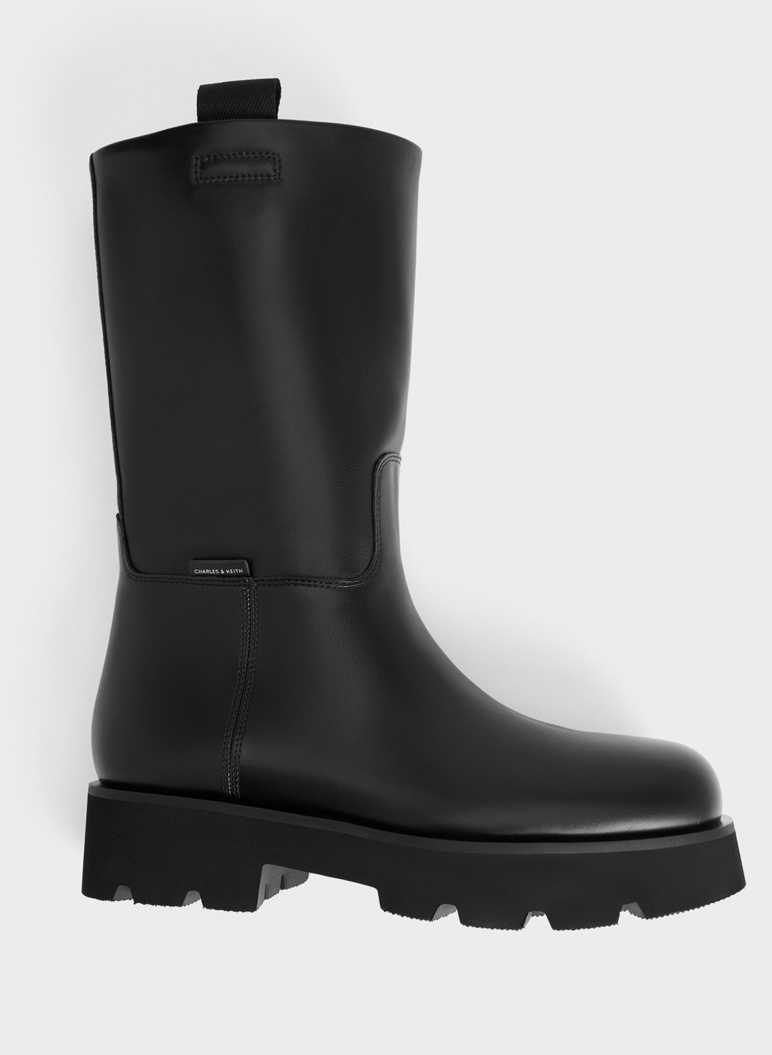 Double Pull-Tab Calf Boots, Black, hi-res