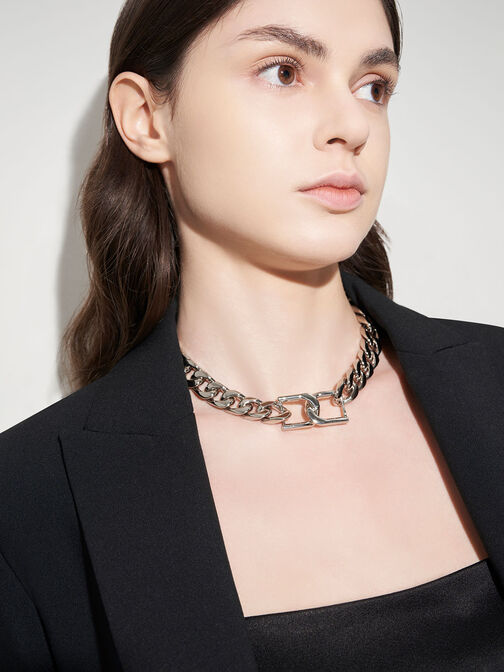 Gabine Chain-Link Choker Necklace, Silver, hi-res