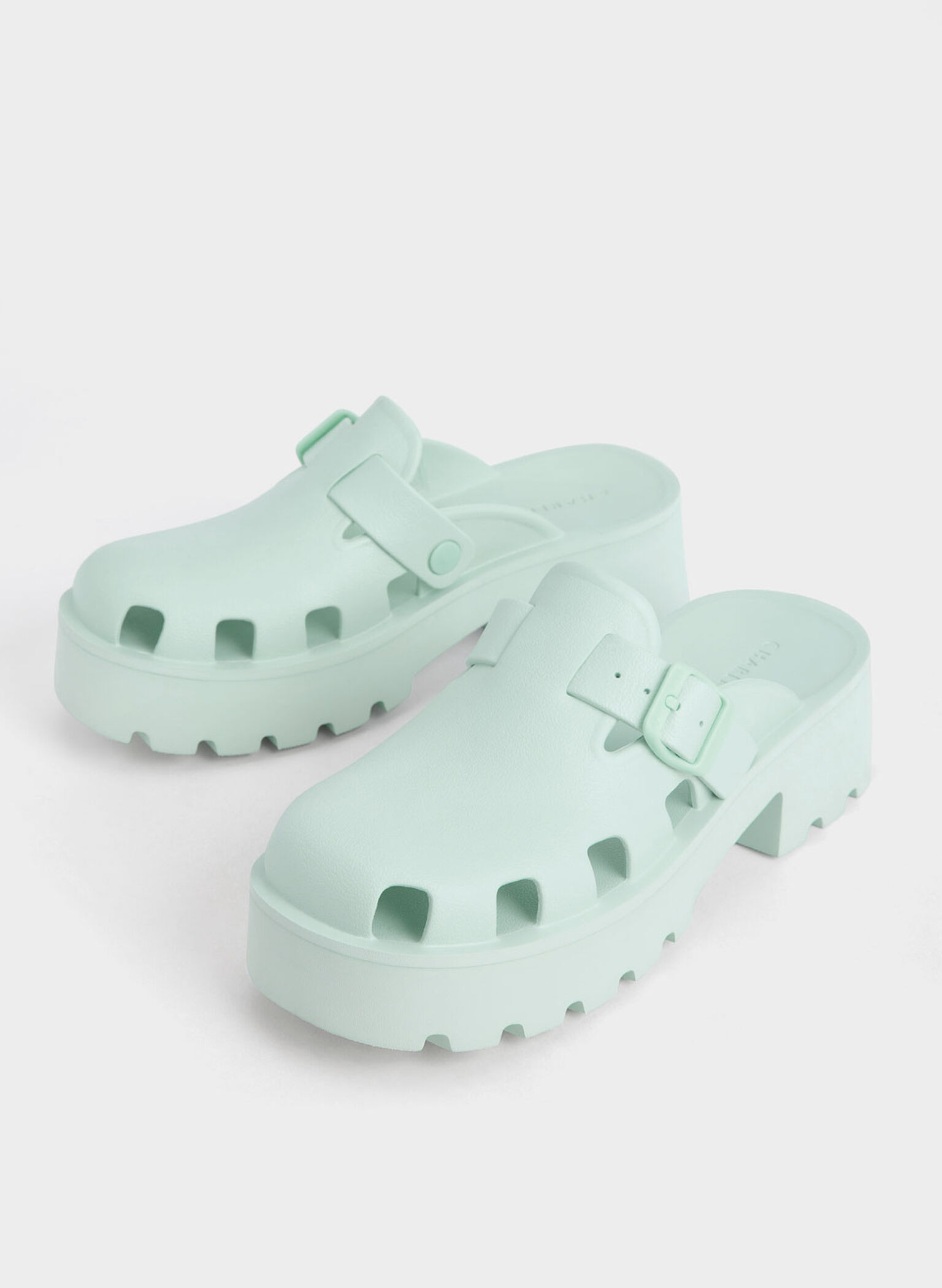 Mae Buckled Platform Mules, Mint Green, hi-res