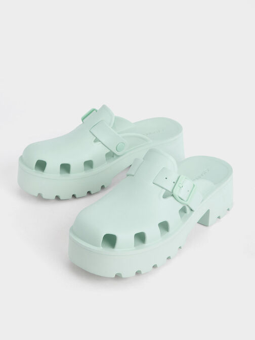 Mae Buckled Platform Mules, Mint Green, hi-res